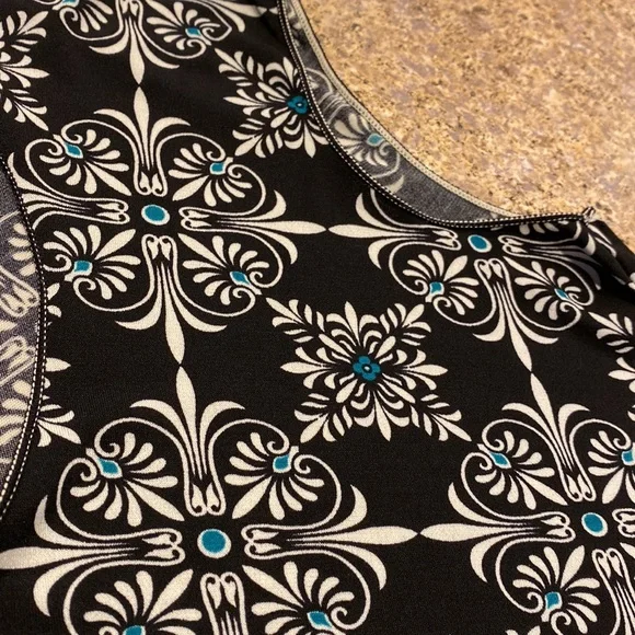 Max Studio Dress Small With Cute Tie! Black Turquoise and White - Picture 3 of 16